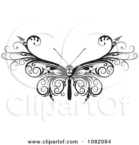 Clipart Black And White Barbed Moth Or Butterfly - Royalty Free Vector Illustration by AtStockIllustration