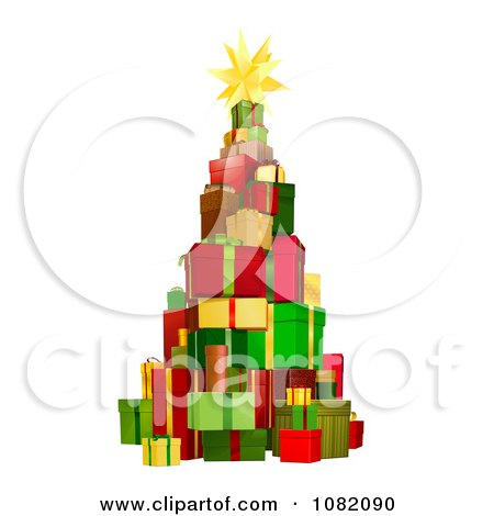 Clipart 3d Christmas Tree Tower Of Gifts - Royalty Free Vector Illustration by AtStockIllustration