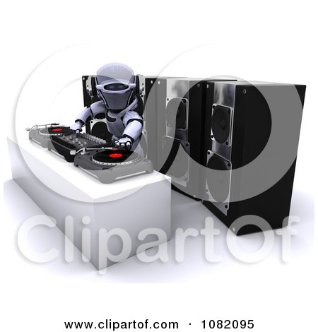 Clipart 3d Robot Mixing Music On Turn Tables - Royalty Free CGI Illustration by KJ Pargeter