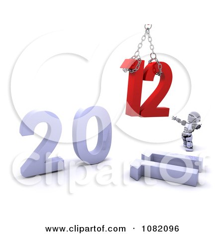 Clipart 3d Robot Hoisting 12 For New Year 2012 - Royalty Free CGI Illustration by KJ Pargeter