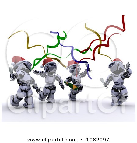 Clipart 3d Christmas Robots Celebrating At A Party - Royalty Free CGI Illustration by KJ Pargeter