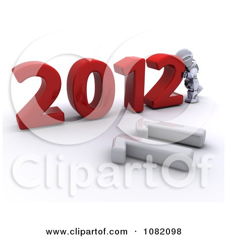 Clipart 3d Robot Pushing 2012 Together For The New Year - Royalty Free CGI Illustration by KJ Pargeter