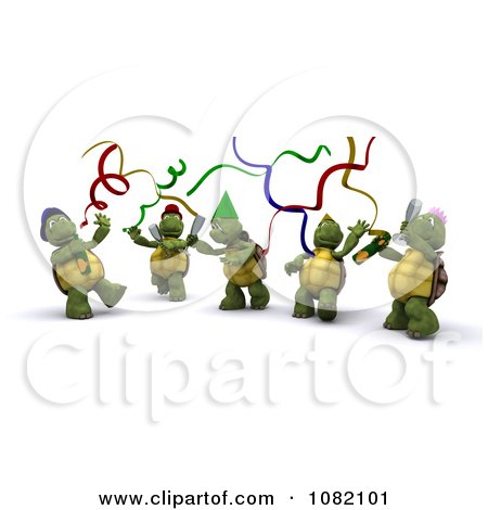 Clipart 3d Tortoises Celebrating At A Party - Royalty Free CGI Illustration by KJ Pargeter