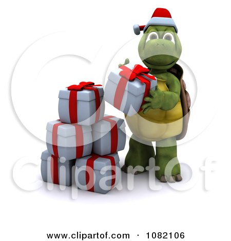 Clipart 3d Tortoise Stacking Christmas Gifts - Royalty Free CGI Illustration by KJ Pargeter