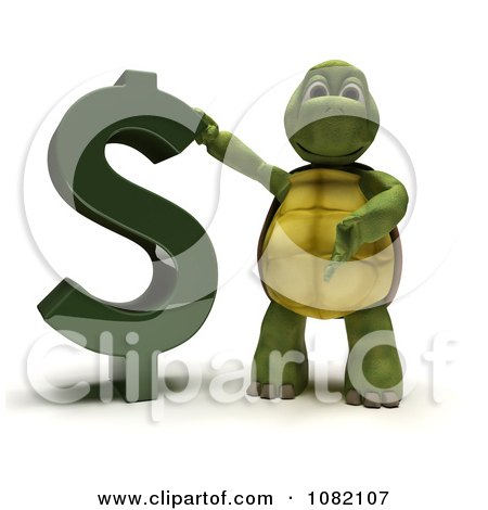 Clipart 3d Tortoise Presenting A Dollar Symbol - Royalty Free CGI Illustration by KJ Pargeter