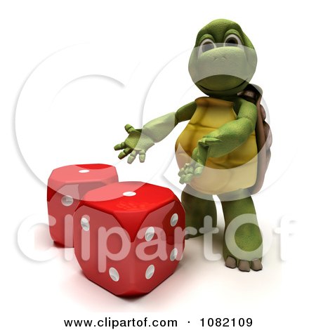 Clipart 3d Tortoise Presenting Dice - Royalty Free CGI Illustration by KJ Pargeter