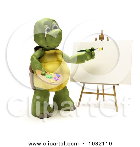 Clipart 3d Tortoise Painting On A Blank Canvas - Royalty Free CGI Illustration by KJ Pargeter