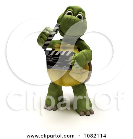 Clipart 3d Tortoise Holding A Take Movie Clapperboard - Royalty Free CGI Illustration by KJ Pargeter