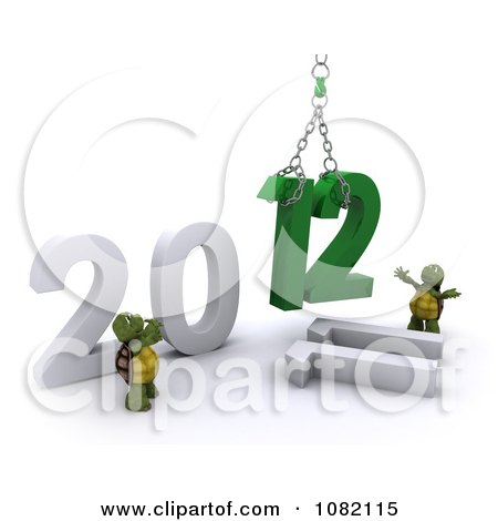 Clipart 3d Tortoises Hoisting 12 For New Year 2012 - Royalty Free CGI Illustration by KJ Pargeter