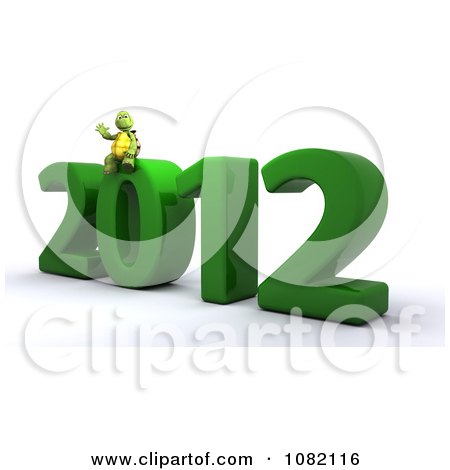 Clipart 3d Tortoise Sitting On New Year 2012 - Royalty Free CGI Illustration by KJ Pargeter
