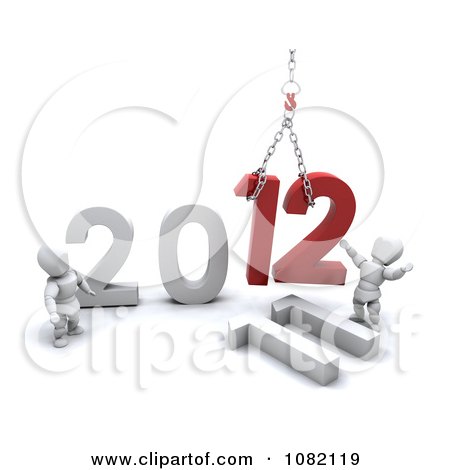 Clipart 3d White Characters Hoisting 12 For New Year 2012 - Royalty Free CGI Illustration by KJ Pargeter