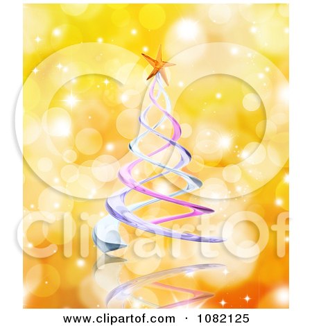Clipart 3d Spiral Christmas Tree On Orange Sparkles - Royalty Free CGI Illustration by KJ Pargeter
