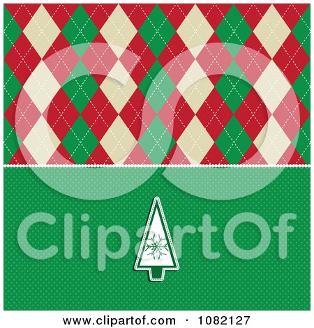 Clipart Retro Christmas Tree Over Green Dots With Argyle - Royalty Free Vector Illustration by KJ Pargeter