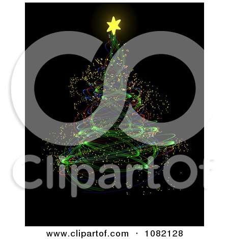 Clipart Neon Light Christmas Tree On Black - Royalty Free CGI Illustration by KJ Pargeter