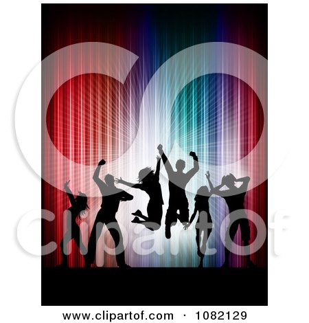Clipart Silhouetted Dance Team Against Colorful Lights - Royalty Free Vector Illustration by KJ Pargeter