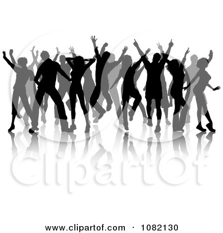 Clipart Grayscale Silhouetted Dancers And Reflections, On A White Background - Royalty Free Vector Illustration by KJ Pargeter