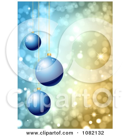 Clipart 3d Blue Christmas Baubles Over Sparkly Lights - Royalty Free Vector Illustration by KJ Pargeter