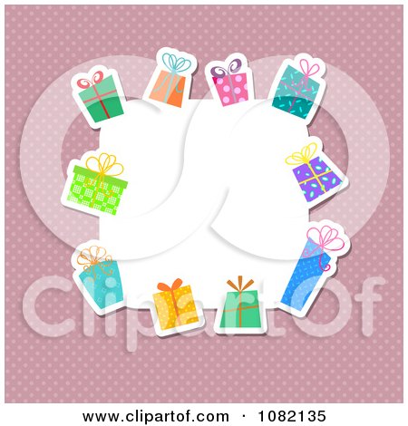 Clipart Pink Christmas Gift Frame With Copyspace Over Polka Dots - Royalty Free Vector Illustration by KJ Pargeter