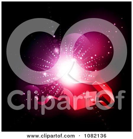 Clipart 3d Christmas Gift Box With Glowing Lights On Black - Royalty Free Vector Illustration by KJ Pargeter