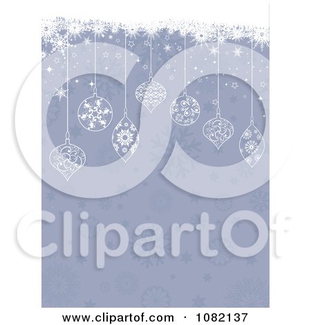 Clipart Christmas Baubles Suspended Over Faded Snowflakes - Royalty Free Vector Illustration by KJ Pargeter