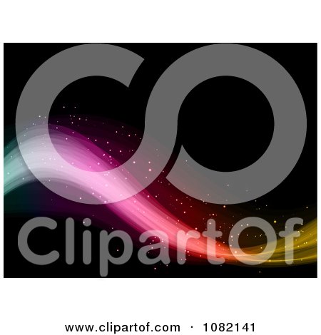 Clipart Sparkly Rainbow Wave Flowing Over Black - Royalty Free Vector Illustration by KJ Pargeter