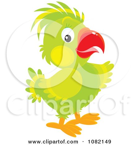 Clipart Pointing Green Parrot - Royalty Free Vector Illustration by Alex Bannykh