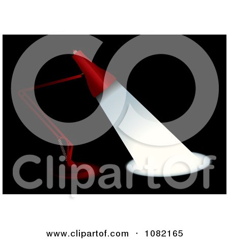 Clipart 3d Red Desk Lamp Shining Light Over Black - Royalty Free Vector Illustration by michaeltravers