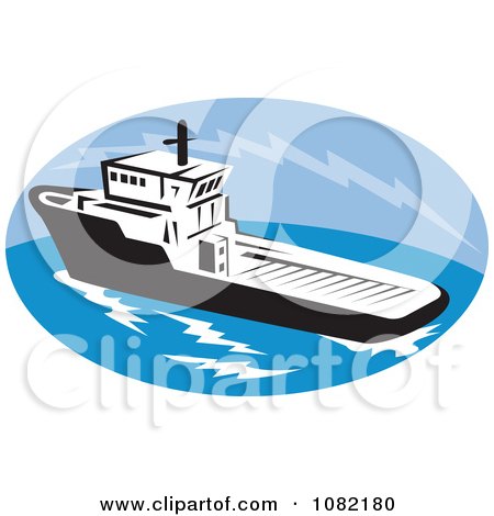 Clipart Tug Boat In A Blue Oval - Royalty Free Vector Illustration by patrimonio