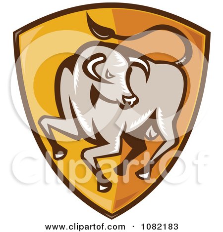 Clipart Bull On An Orange Shield - Royalty Free Vector Illustration by patrimonio