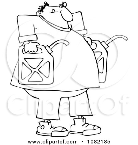 Clipart Outlined Man Carrying Two Gas Cans - Royalty Free Vector Illustration by djart