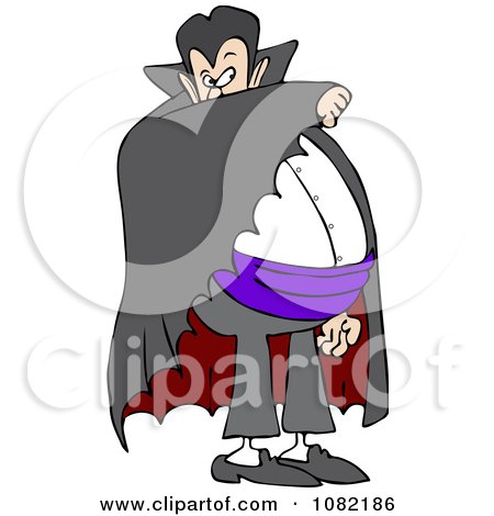 Clipart Vampire Covering His Face With His Cape - Royalty Free Vector Illustration by djart