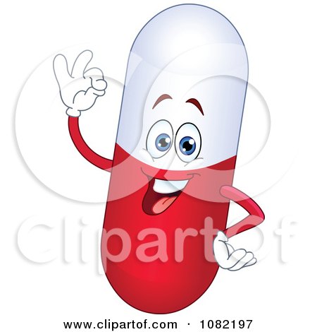 Clipart Energetic Red And White Pill Gesturing Ok - Royalty Free Vector Illustration by yayayoyo