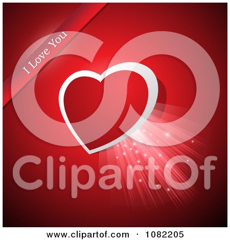 Clipart Shining Heart With I Love You Ribbon On Red - Royalty Free Vector Illustration by Eugene