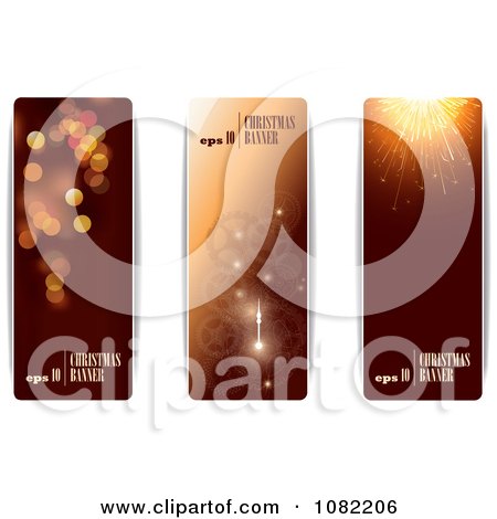 Clipart Three Brown Vertical Christmas And New Year Banners With Sample Text - Royalty Free Vector Illustration by Eugene