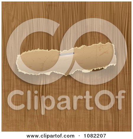 Clipart Torn Stapled Piece Of Paper Stapled To Wood - Royalty Free Vector Illustration by Eugene