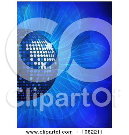 Clipart 3d Blue Disco Music Ball On Blue Flares - Royalty Free Vector Illustration by elaineitalia