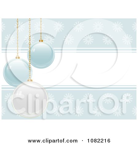 Clipart Pastel Blue Snowflake Background With Christmas Baubles And Copyspace - Royalty Free Vector Illustration by elaineitalia