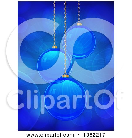 Clipart 3d Blue Christmas Baubles With Shining Light And Flares - Royalty Free Vector Illustration by elaineitalia