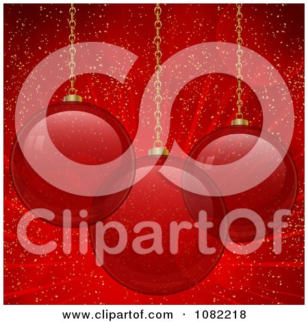 Clipart 3d Red Christmas Baubles With Shining Light And Flares - Royalty Free Vector Illustration by elaineitalia