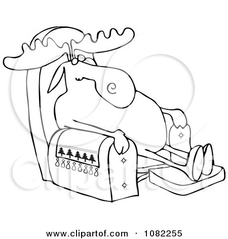 Clipart Outlined Moose Sleeping In A Recliner Chair - Royalty Free Vector Illustration by djart