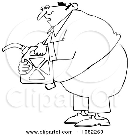 Clipart Outlined Man Holding A Gas Can - Royalty Free Vector Illustration by djart