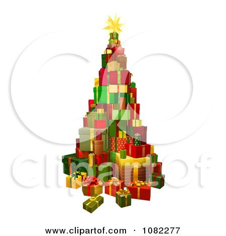 Clipart 3d Christmas Tree Gift Tower - Royalty Free Vector Illustration by AtStockIllustration
