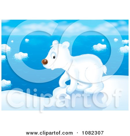 Clipart Arctic Polar Bear Cub Walking On Ice - Royalty Free Illustration by Alex Bannykh