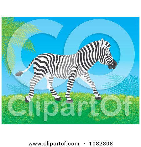 Clipart Zebra Walking On A Grassy Hill - Royalty Free Illustration by Alex Bannykh