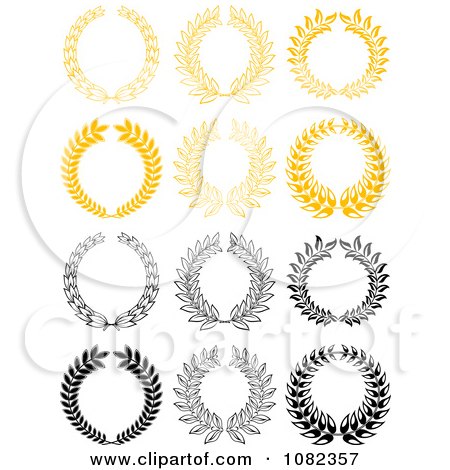 Clipart Black And White And Golden Laurel Wreaths 2 - Royalty Free Vector Illustration by Vector Tradition SM