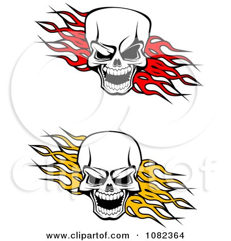 Clipart Evil Skulls Over Red And Yellow Flames - Royalty Free Vector Illustration by Vector Tradition SM
