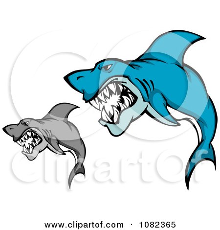 Clipart Gray And Blue Sharks Attacking - Royalty Free Vector Illustration by Vector Tradition SM