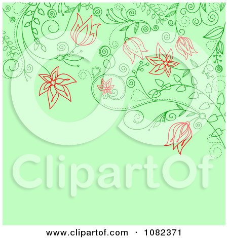 Clipart Floral Background With Red Flowers On Green - Royalty Free Vector Illustration by Vector Tradition SM