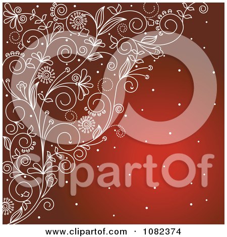 Clipart Ornate Etched Floral Vines Over Red With Snow - Royalty Free Vector Illustration by Vector Tradition SM