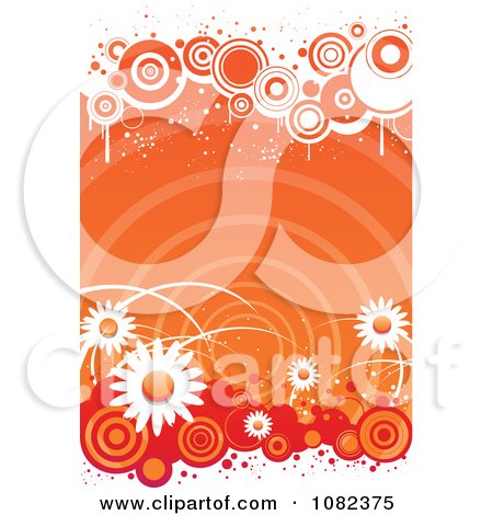 Clipart Grungy Orange Retro Floral Background With White Daisies And Circles - Royalty Free Vector Illustration by Vector Tradition SM
